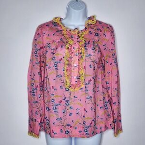 J. Crew Cotton Poplin Ruffle Blouse Top Liberty Wheat Bouquet Floral Print Sz XS